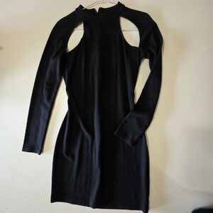 Black Long Sleeve Cutout Shoulder Bodycon Mini‎ Dress